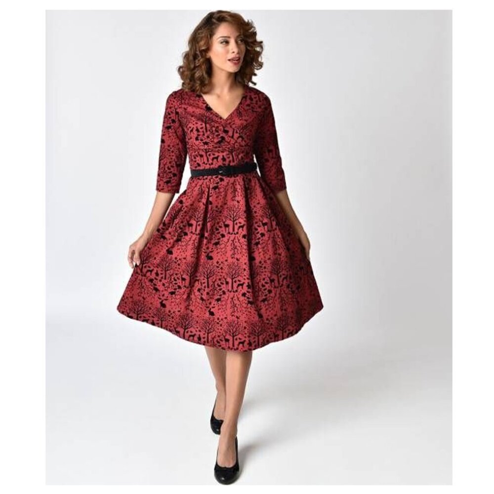 Hell Bunny Vixen Sherwood Forest 50s Dress *missing belt